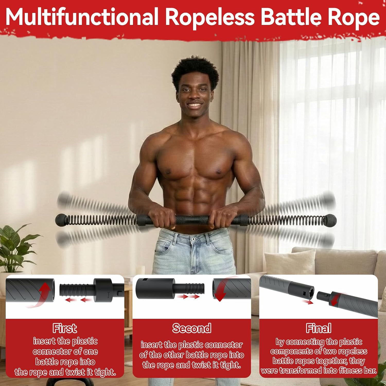 Crossfit Workout Gear - 2-in-1 Cordless Battle Rope Power Twister